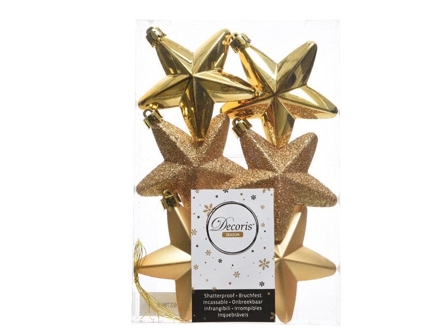 Kerststerren goud assorti 7,5 cm (6 stuks)