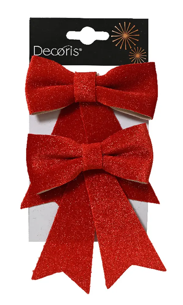 Kerststrikken glitter rood 10 cm (set 2 stuks)