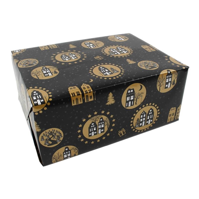 Inpakpapier winterfeest zwart 50 cm (200 meter)