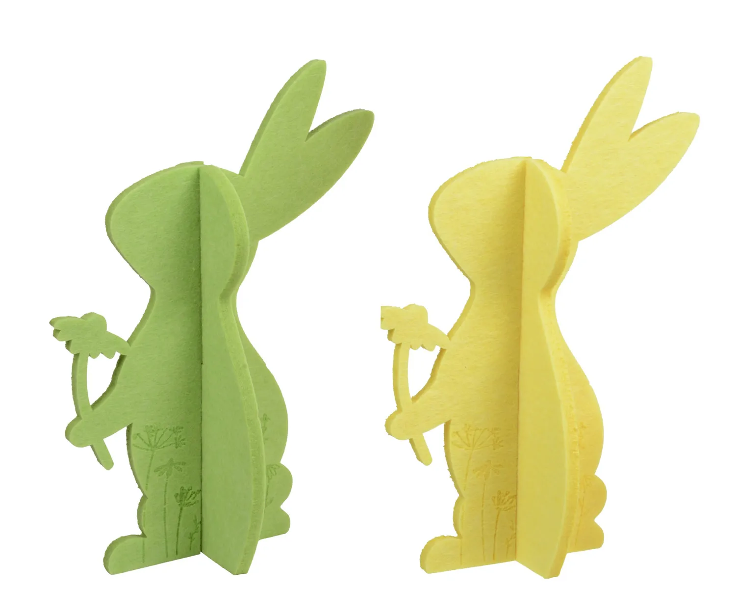 Decoratie paashaas vilt groen geel 60 cm (2 stuks)