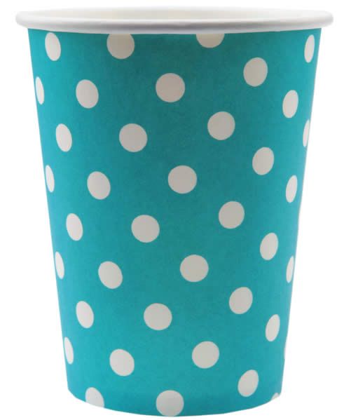 Papieren bekers turquoise stippen (10 stuks)