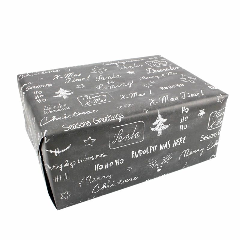 Inpakpapier Christmas Greetings antraciet (50 cm x 200 meter)