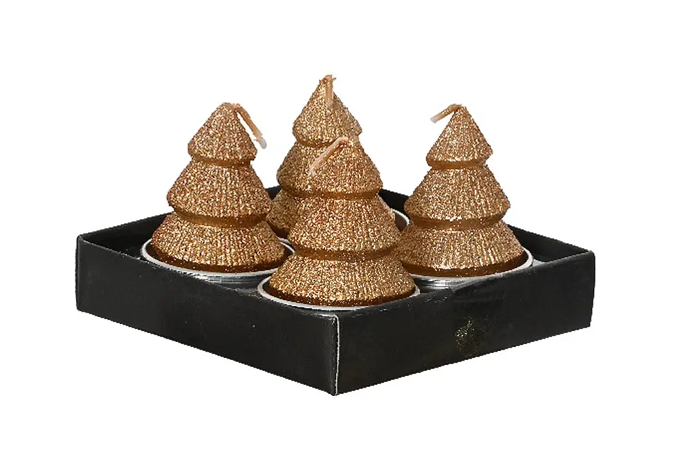 Waxinelichtjes kerstboom koper Ø 3,8 cm (set van 4)