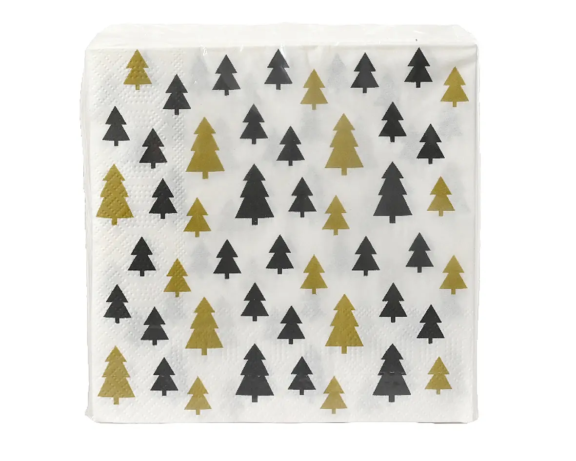 Servetten kerstboom wit 16,5 x 16,5 cm (20 stuks)