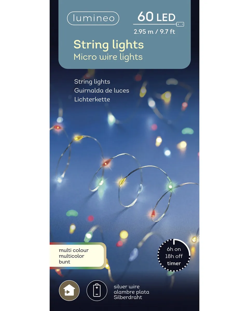 Kerstverlichting multicolor zilverdraad 60 LED (2,95 meter)