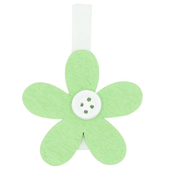 Houten knijper met bloem groen (24 stuks)