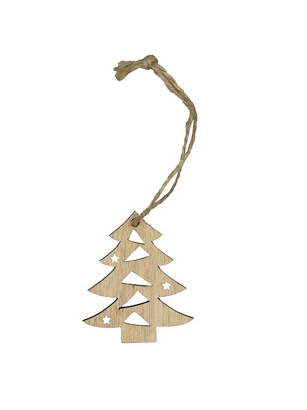 Houten hanger X-mas tree met touwtje (24 stuks)