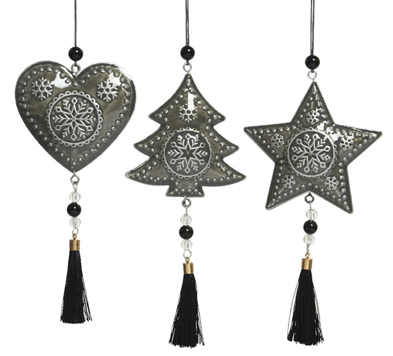 Decoratie hangers grijs met tassel (3 stuks)