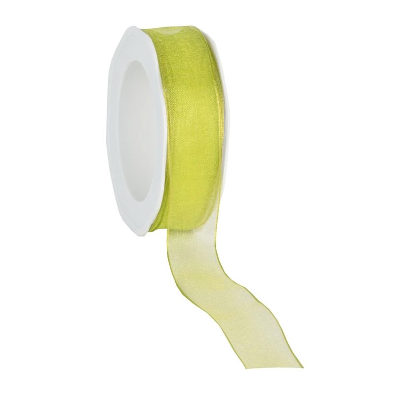 Organza lint limegroen met draad 25 mm (20 meter)