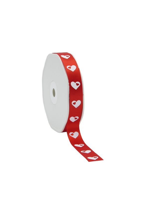 Cadeaulint love hearts rood 15 mm (25 meter)