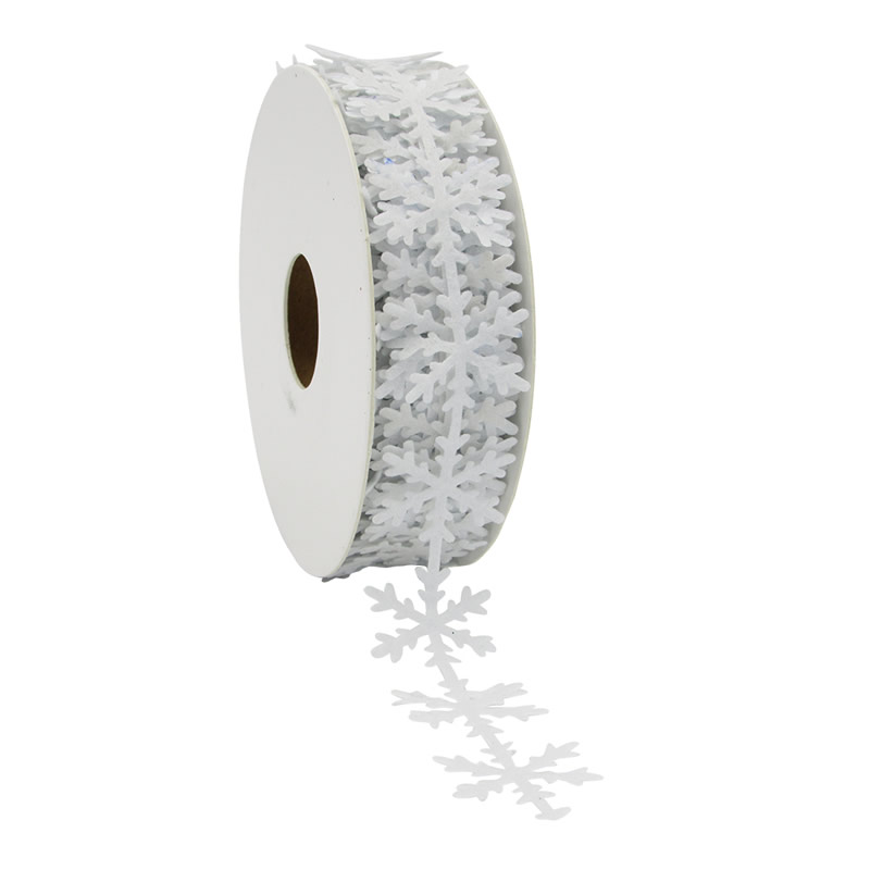 Velvet lint snowflake wit 25 mm (10 meter)