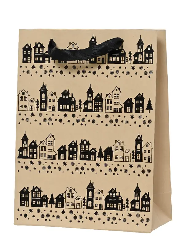Kersttasjes kersthuisjes kraft zwart 26 x 10 x 32 cm (6 stuks)