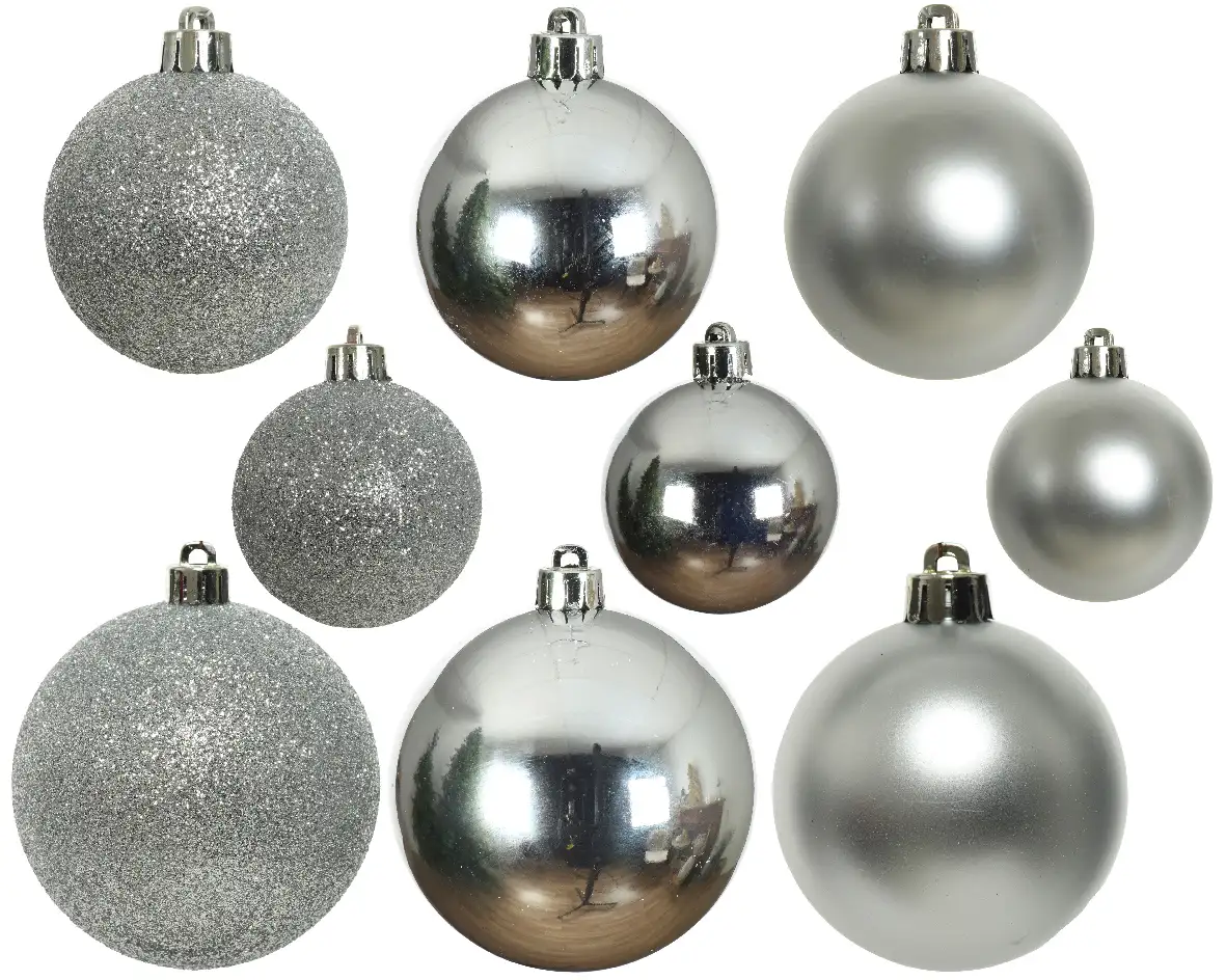 Kerstballen zilver set assorti (30 stuks)