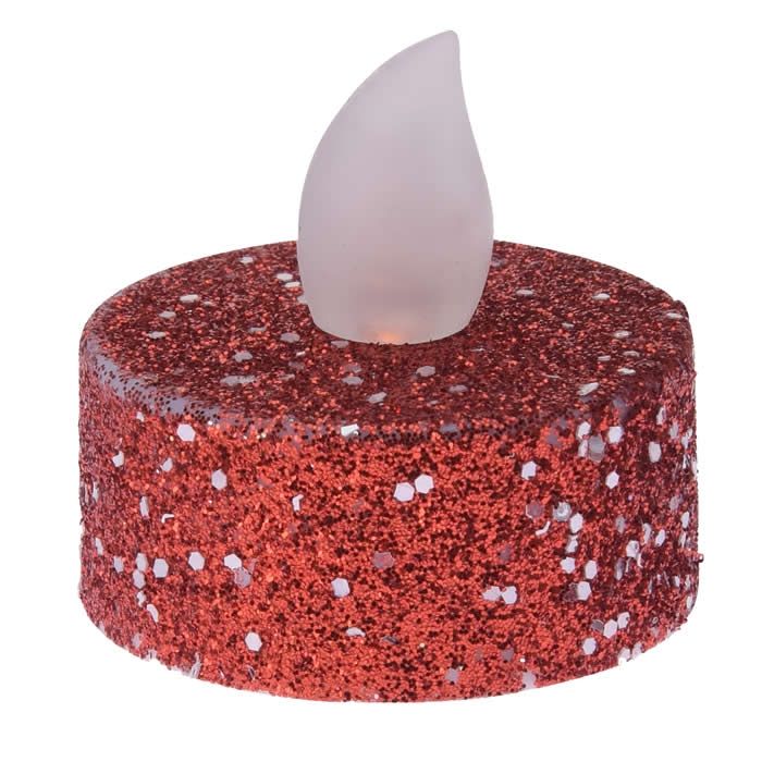 Huichelaar schetsen stimuleren Led waxinelichtjes glitter rood (set 6 stuks)