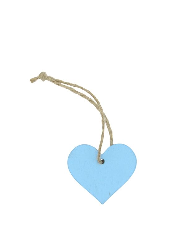 Houten hanger hart blauw met touwtje 3,5 cm (24 stuks)