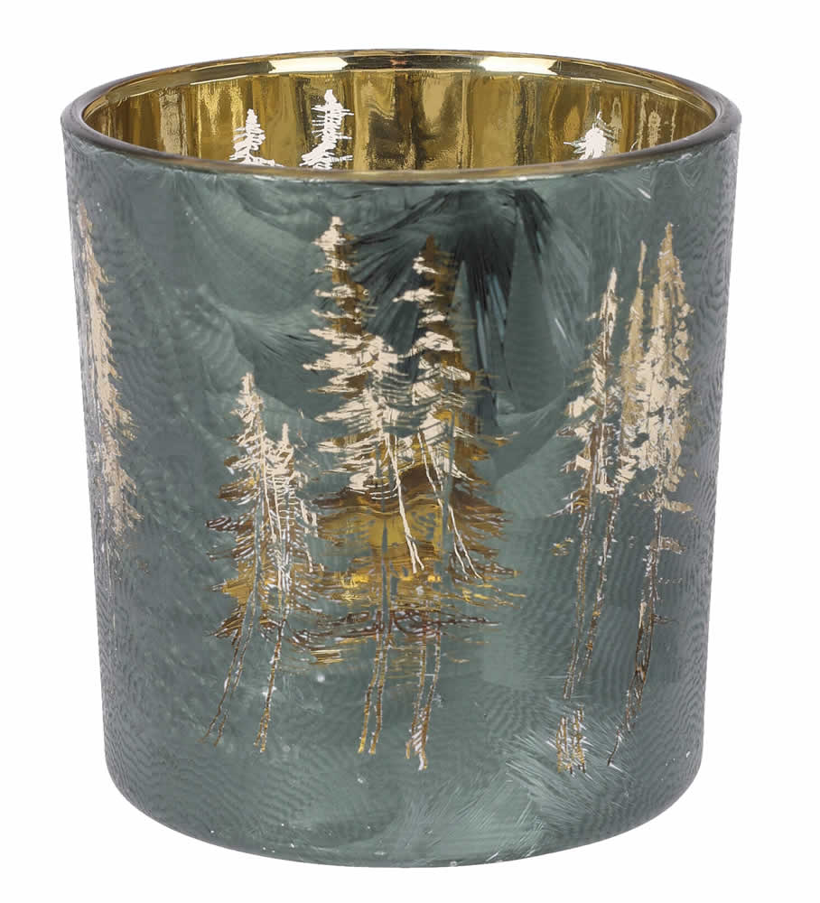 Waxinelichthouder frosted forest groen 10 cm (1 stuk)